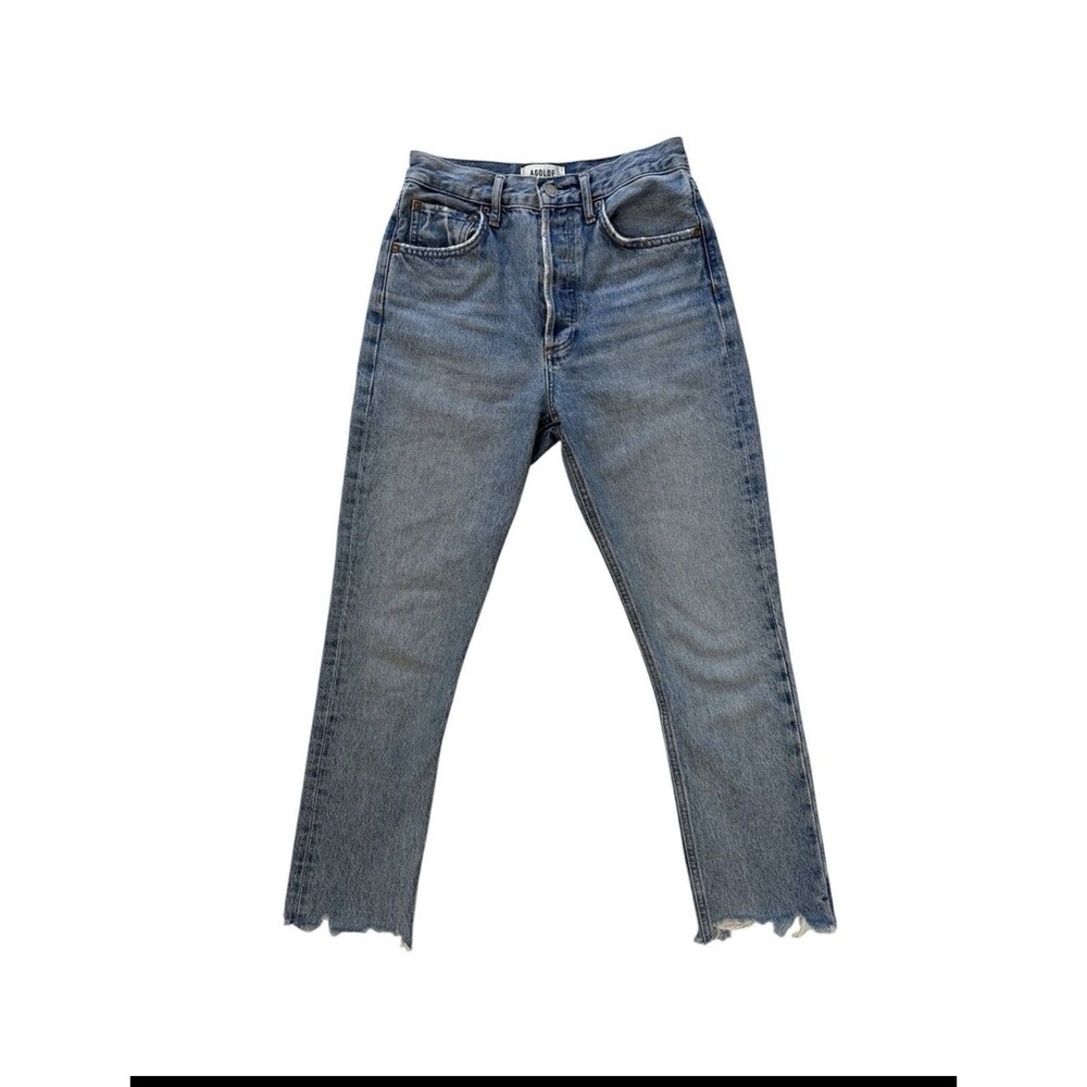 AGOLDE Riley High Rise straight Leg Button Fly Raw Hem Jeans Sz 24 - Picture 2 of 8